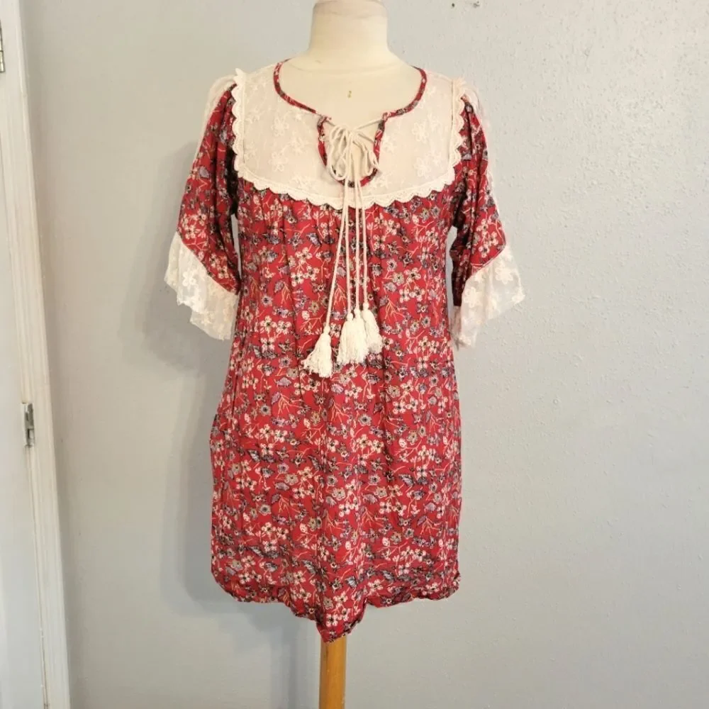 Hayden red floral peasant mini dress sz Small - Picture 2 of 13